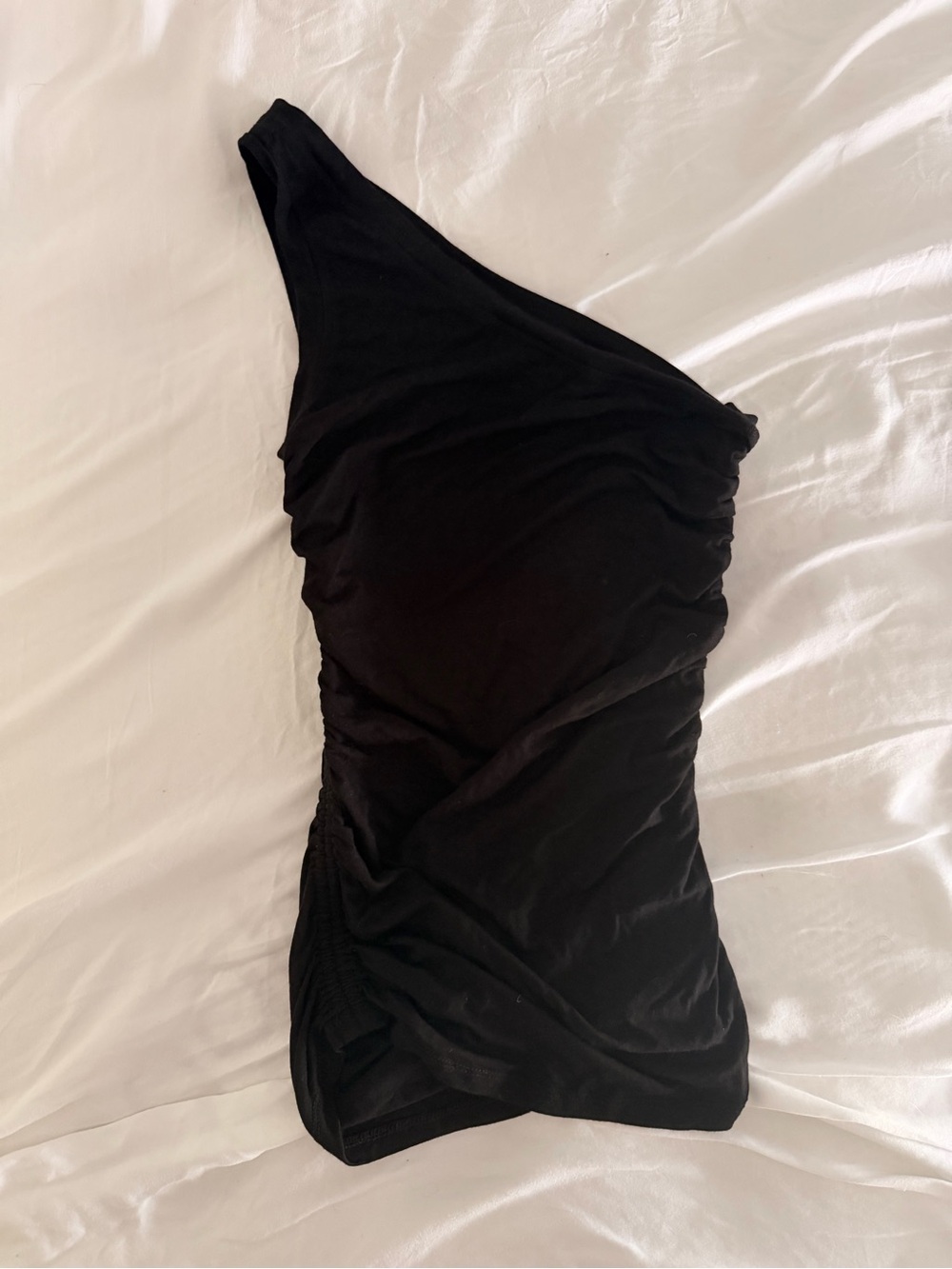 Good American Black One-Shoulder Ruched Top Size 1